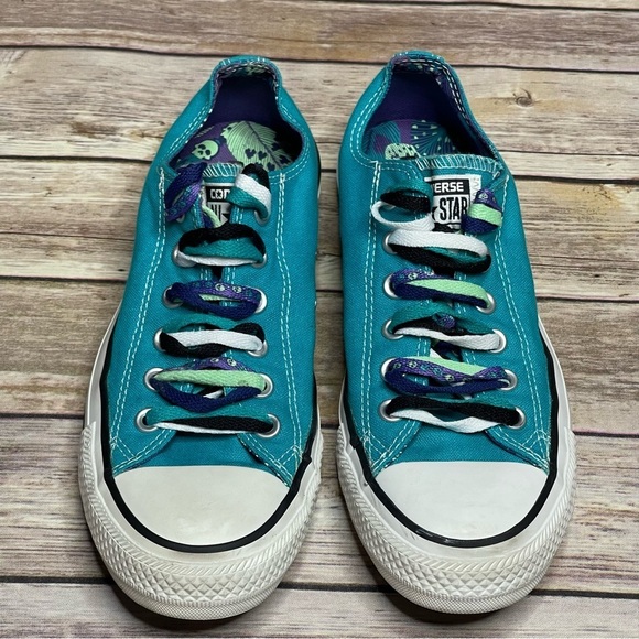 Converse Chuck Taylor All Star Teal Tropical Skull Triple Laces Mens 6 Womens 8 - Picture 1 of 16